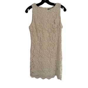 Lauren Ralph Lauren Lace Crochet Floral White Sheath Shift Sleeveless Dress 8P